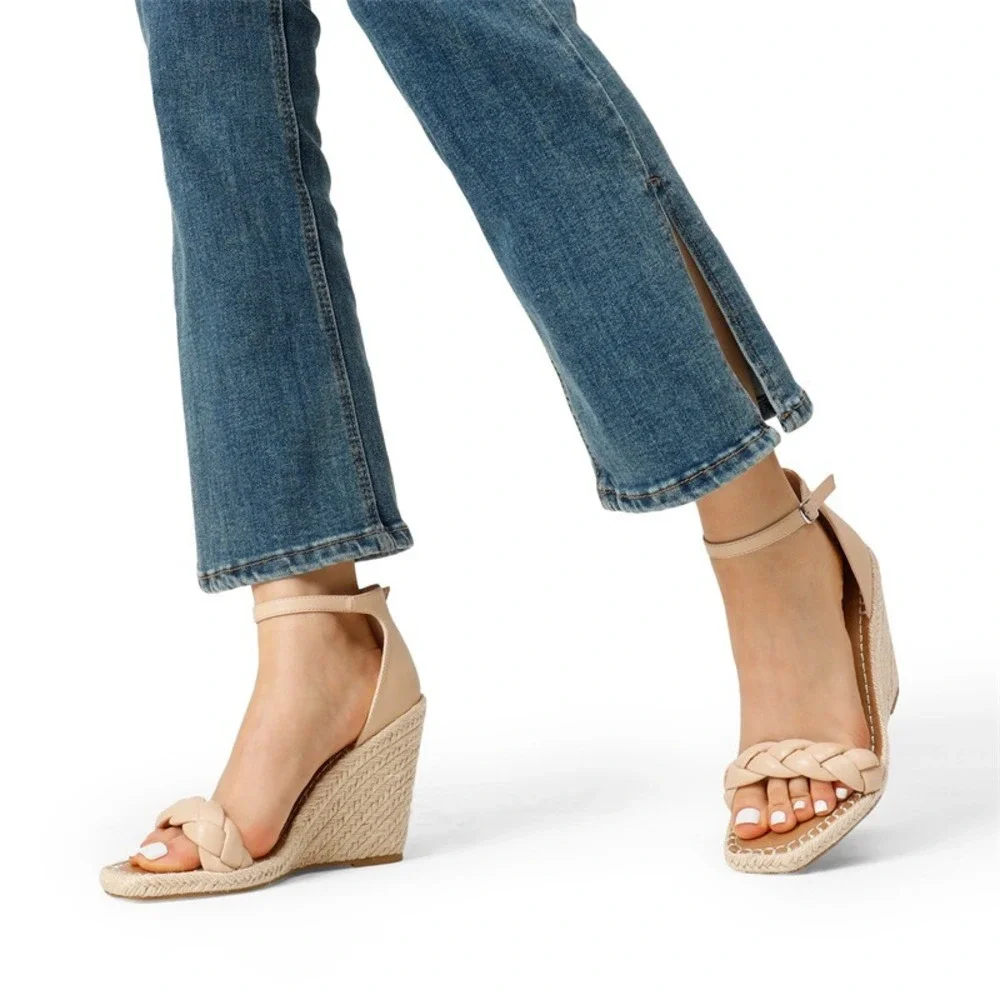 Espadrilles Braided Strap Square Toe Wedge Sandals Womens Size US 8.5‎